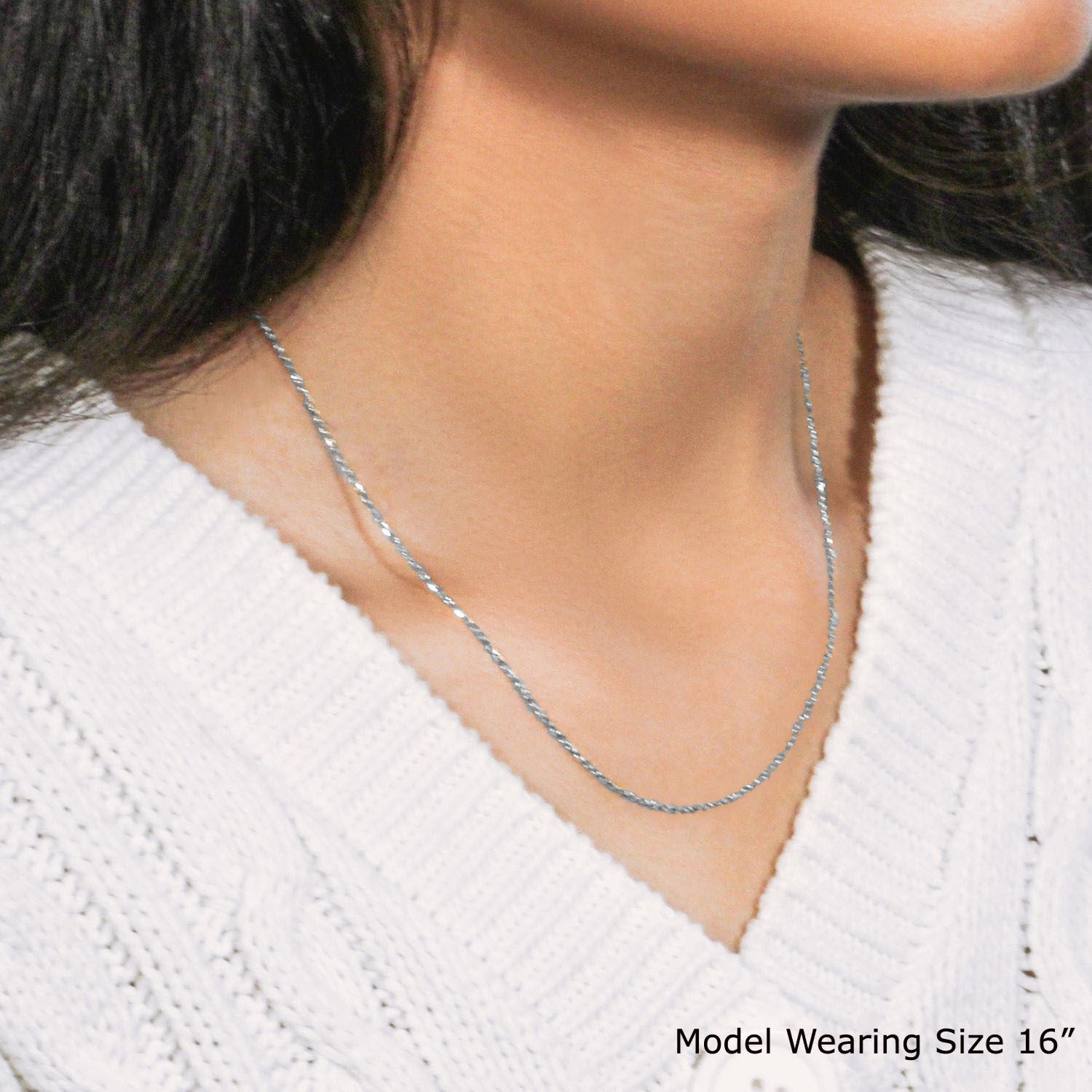 18k White Gold Diamond Cut Cable Link Chain (1.10 mm)