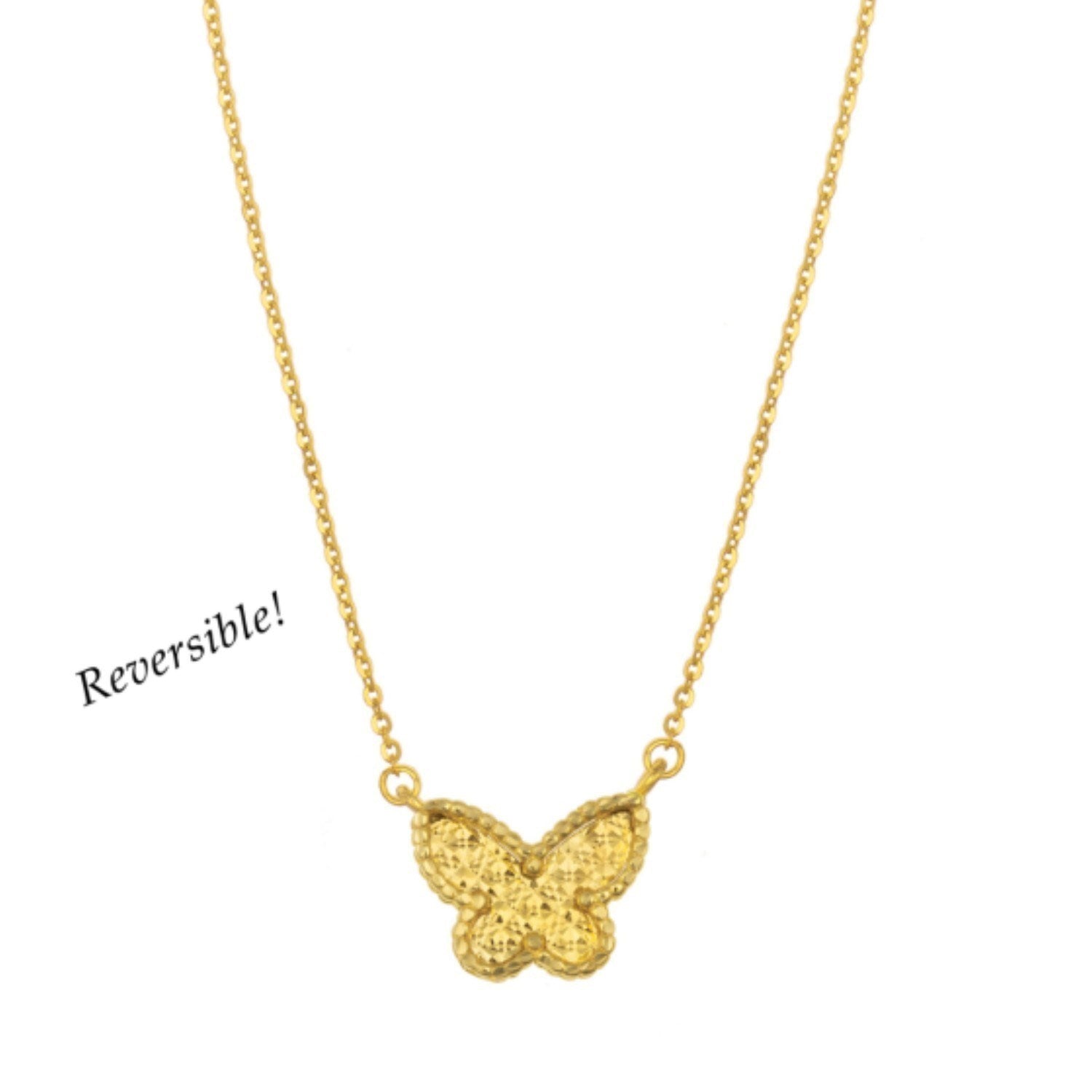 14K Yellow Gold Primavera Mother of Pearl Butterfly Necklace