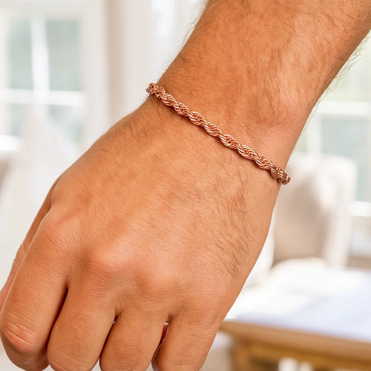 14k Rose Gold Solid Diamond Cut Rope Bracelet (4.00 mm)