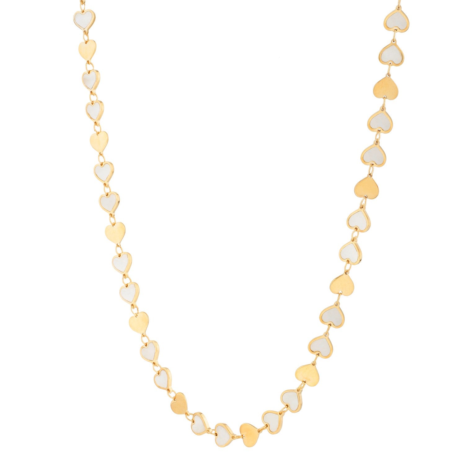 MOP Gem Heart Mirror Chain Necklace in 14K Yellow Gold
