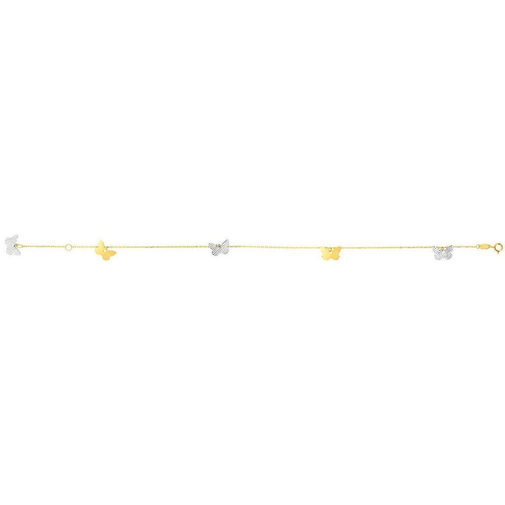 14k Two Tone Gold Anklet with Butterflies